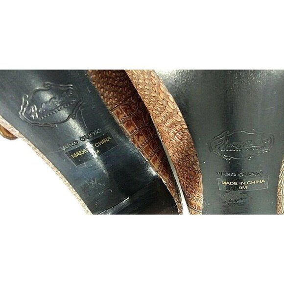 Hale Bob Womens Brown Leather Animal Print Peep Toe Mary Jane Heels size 9M - Picture 7 of 9